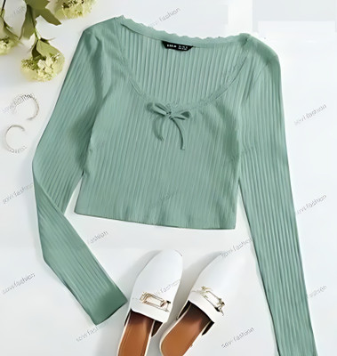 Sovi fashion Casual Solid Women Light Green Top