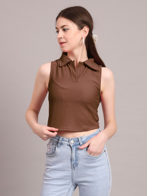 Dressberry Casual Solid Women Brown Top