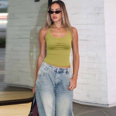 OUTZIDR Casual Solid Women Green Top