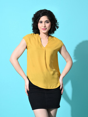Azzurra Party Solid Women Yellow Top