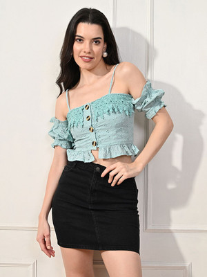 Raffaella Party Solid Women Blue Top