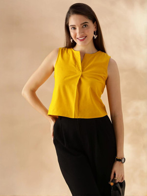 ANOUK Casual Self Design Women Yellow Top