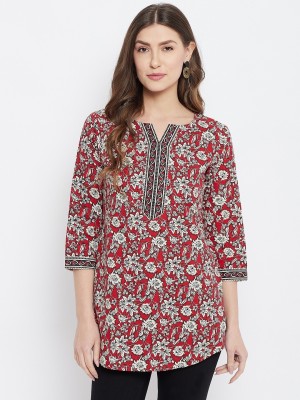 Meesan Women Printed A-line Kurta(Red)