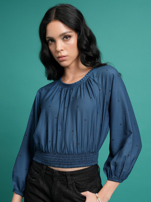 Tokyo Talkies Casual Printed Women Dark Blue Top