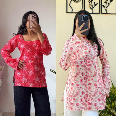 FABAACHI Casual Printed Women Red, Pink Top