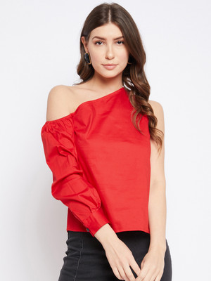 Imfashini Casual Solid Women Red Top