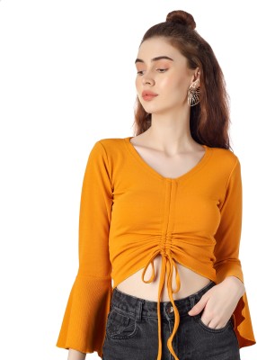 cold fusion Casual Solid Women Yellow Top