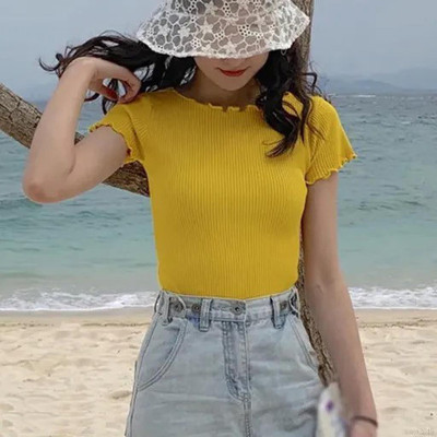 AMFABRICS Casual Striped Women Yellow Top