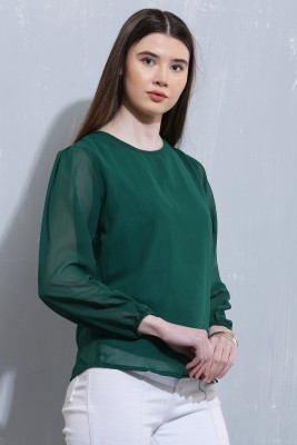 Raabta Fashion Casual Self Design Women Green Top