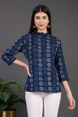 HHVHSH FASHION Casual Printed Women Dark Blue, White Top