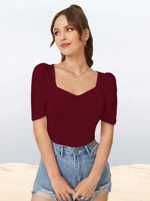 Dream Beauty Fashion Casual Solid Women Maroon Top