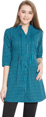 HouseOfCommon Casual Checkered Women Dark Blue, Light Blue Top