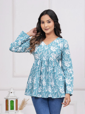 RADHEGOVIND Party Printed Women Blue Top