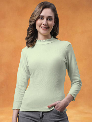 FBAR Casual Self Design Women Light Green Top