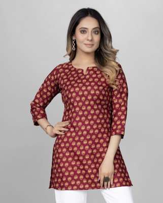 KALAVRITTA Casual Printed, Solid, Self Design Women Maroon Top