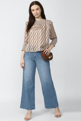 VAN HEUSEN Casual Printed Women Brown, Beige, Blue Top