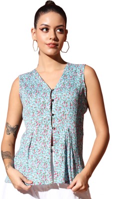 Rudraaksha Casual Printed Women Light Blue Top