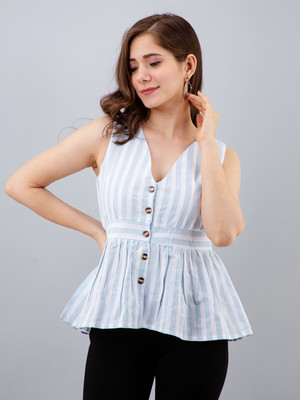 all about you Party Striped Women White Top