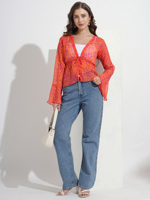 Dressberry Casual 3/4 Sleeve Printed Women Orange Top