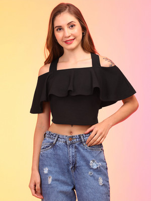 Globus Party Solid Women Black Top