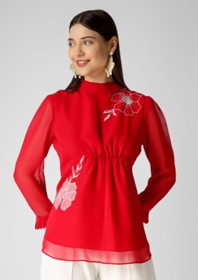 Fashbots Party Embellished Women Red Top