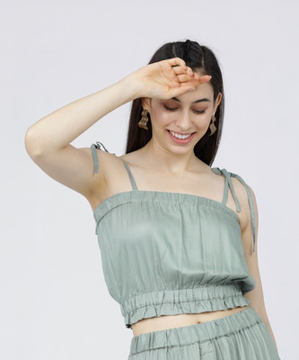 Tokyo Talkies Casual Solid Women Green Top