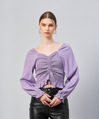 Marie Claire Casual Solid Women Purple Top