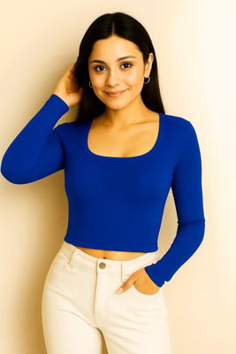 TRENDY ERA Casual Solid Women Blue Top