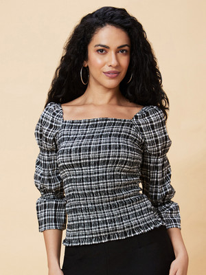 Globus Casual Checkered Women Black Top