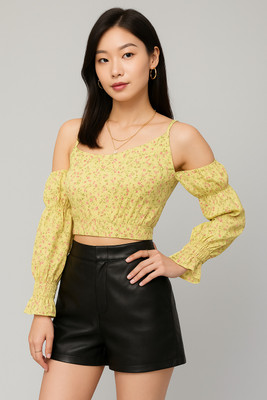 urban streetwear Party Printed Women Yellow Top