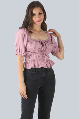 ADRIANA Party Solid Women Purple Top
