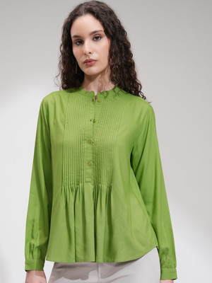 Tokyo Talkies Casual Solid Women Green Top