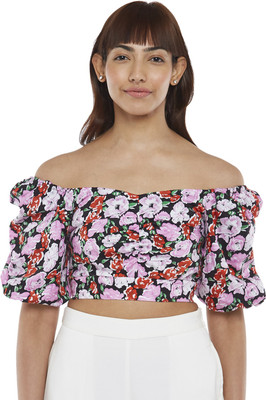Honey By Pantaloons Casual Floral Print Women Black Top