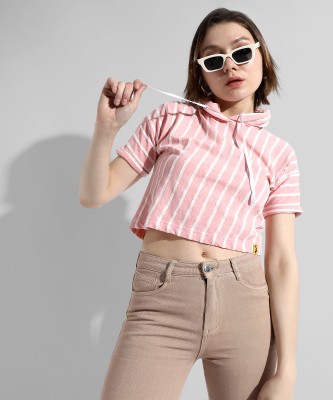 CAMPUS SUTRA Casual Striped Women Pink, White Top