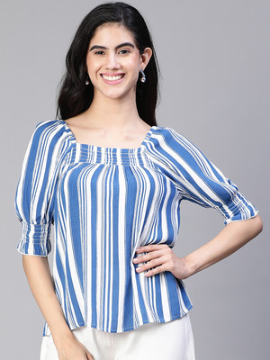 OXOLLOXO Casual Printed Women Blue, White Top