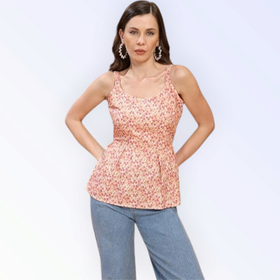 KALLAXI Casual Self Design Women Orange Top