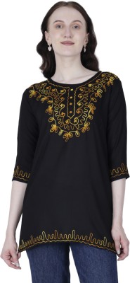 SAIOM Casual Embellished Women Yellow, Black Top