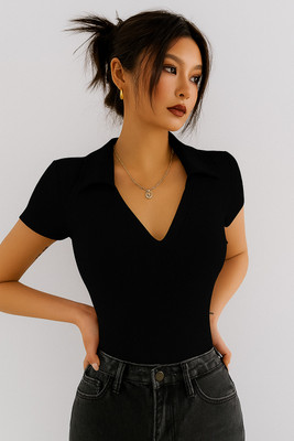 squir prime Casual Self Design Women Black Top