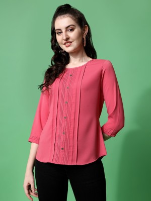 Prettify Casual Solid Women Pink Top