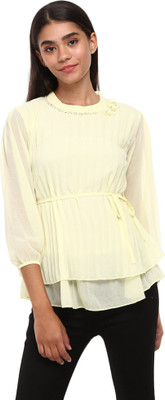 V-MART Casual Self Design Women Yellow Top