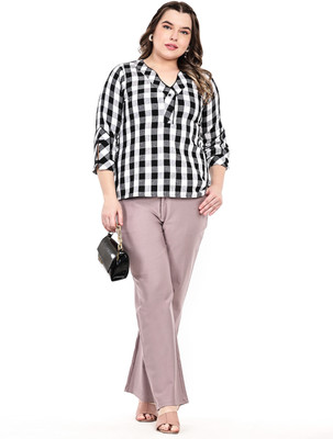 LINGRA Casual Checkered Women White Top