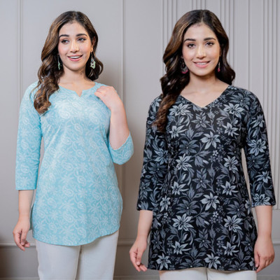 I N ENTERPRISES Casual Floral Print Women Blue, Black Top