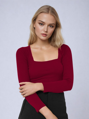 NAVYANKAA Casual Solid Women Maroon Top