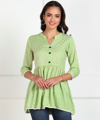 Sanzzy Casual Printed Women Light Green Top