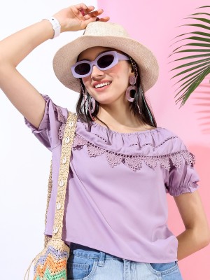 Tokyo Talkies Casual Solid Women Purple Top