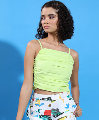Tokyo Talkies Casual Solid Women Light Green Top