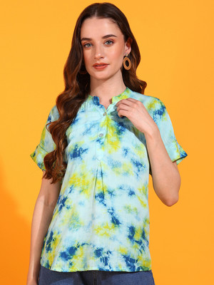 PinkTribe Casual Striped Women Light Blue, Yellow Top