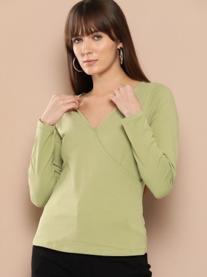 CHEMISTRY Casual Self Design Women Light Green Top