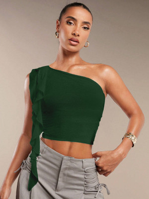 TIVANTE Casual Solid Women Dark Green Top
