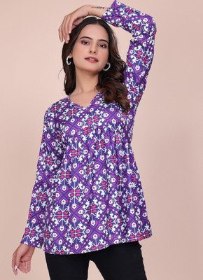 GLAM COUTURE Casual Printed Women Purple Top